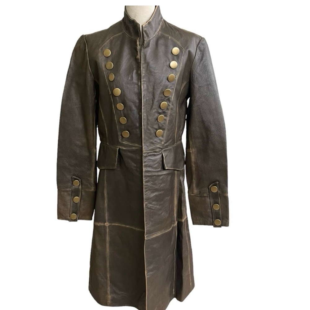 Newport News Brown Leather Jacket with Gold Buttons